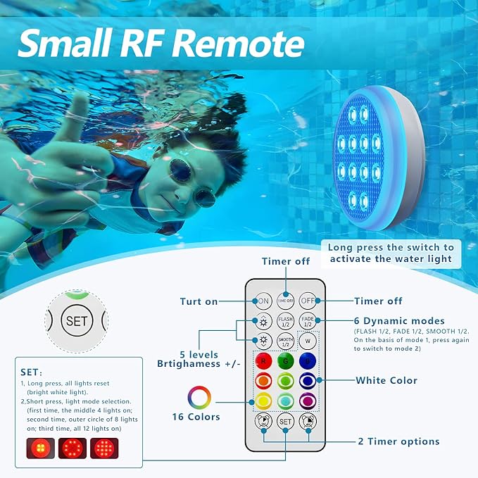 Pool Lights, Rechargeable Submersible LED Lights, IP68 Waterproof Underwater Light, 16 Color Changing Floating Lights with Remote, Magnets, for Bathtub,Pond,Party-6 Pack