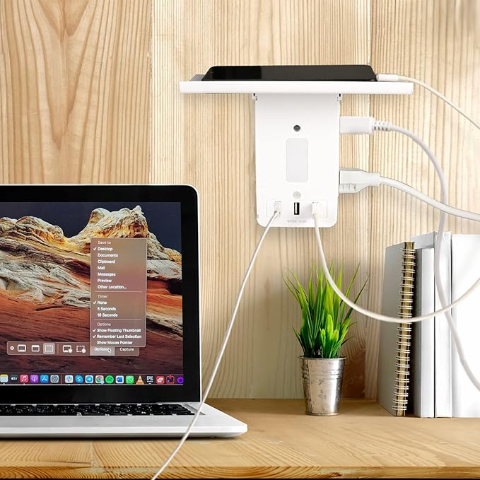 Wall Outlets Extender-2 Pack Surge Protector Outlet Wall Plug with 6 AC Outlets, USB Ports (3.4A Total), 15 A, Removable Outlet Shelf, Smart Night Light, 1020J, Wide Compatible