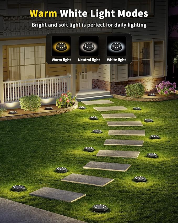 Solar Ground Lights with Remote Control 50ft,IP67 Waterproof Solar Garden 15 Multi Color Lights,RGBYW Solar Powered Outdoor Landscape Lighting for Pathway,Yard,Deck,Lawn,Patio,Walkway,Poolside,16 Pack