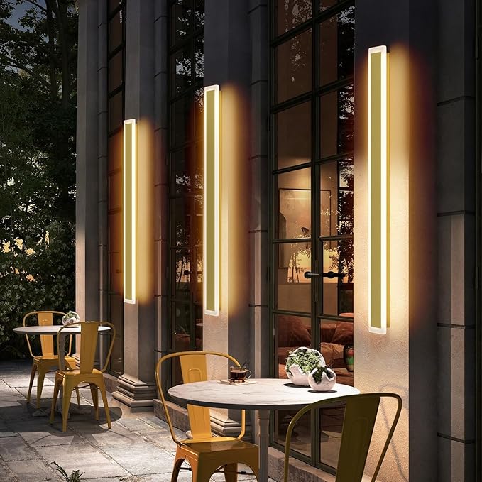 2Pack 39.4In Long Outdoor LED Wall Lights IP65 Waterproof Modern Exterior Wall Light 3000K Linear Outdoor Lights for Courtyard Porch(Gold)