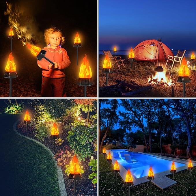 Toodour Solar Outdoor Torch Lights with Flickering Flame, Solar Pathway Decorative Lights, Waterproof LED Flame Torches for Outdoor Camping Garden Landscape Patio Path Yard Decorations - 1 Pack