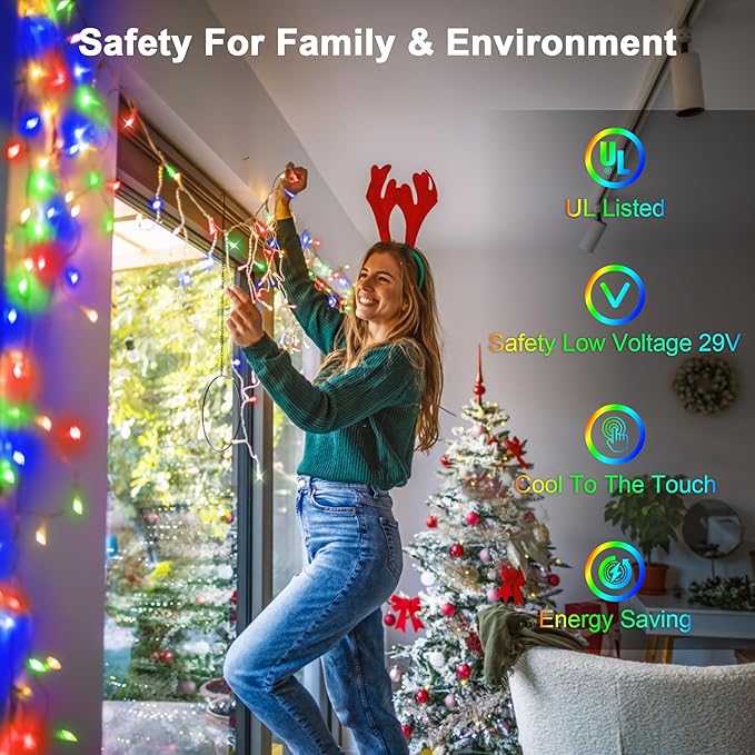50FT 504 LED Outdoor Christmas Lights - 112 Ice Drops, 12 Pro Modes with Timer Memory & Brightness, Waterproof Hanging Ice String Light for Holiday Wedding Garden Fence House Decor (Multicolor)