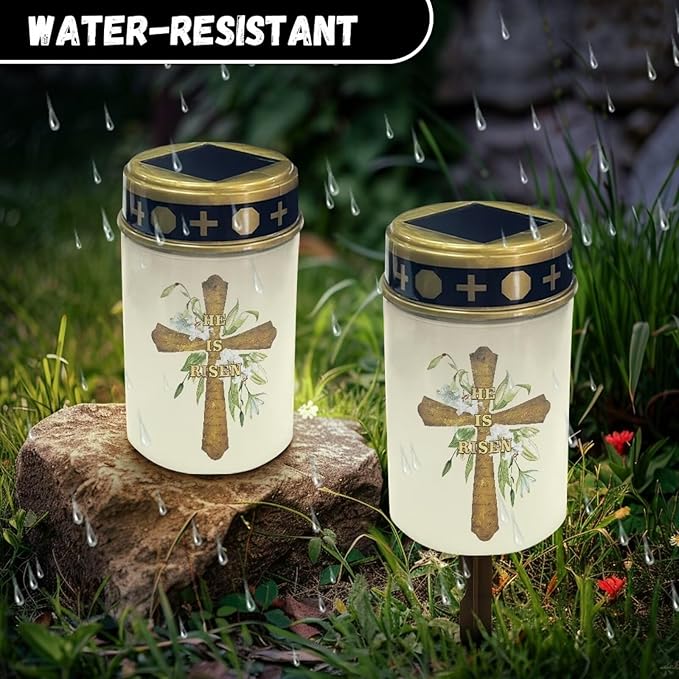 Cross Solar Grave Lights for Cemetery Flameless Solar Powered Light for Prayer Waterproof Outdoor Easter Decor Cemetery Solar Lights for Grave Lamp