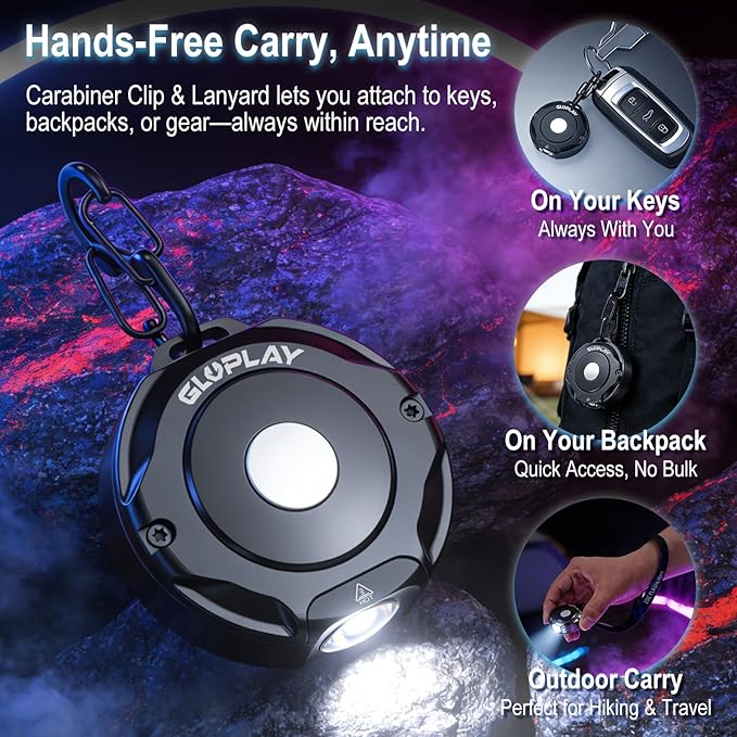 G1 Mini Keychain Flashlight Rechargeable,Small Powerful EDC Pocket Flashlight with White & RGB Side Light,Magnetic,Carabiner Clip,IP67 Waterproof Aluminum LED for Camping & Hiking (Black)