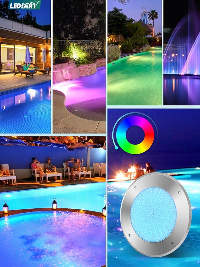 LEDIARY Pool LED Lights for Inground Pool, 120V 54W Underwater Swimming Pool Lights with 50FT Cord, RGB Multicolor, IP68 Waterproof Pool Underwater Light for 10" Wet Niches (Transformer Included)