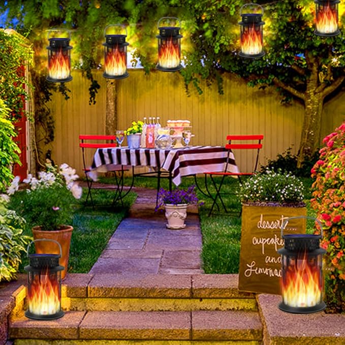 Sola Lanterns Outdoor Waterproof, Flickering Flame Hanging Solar Lanterns Solar Powered Wireless Lantern Decorative Lighting for Halloween Party,Patio,Garden,Yard,Pathway