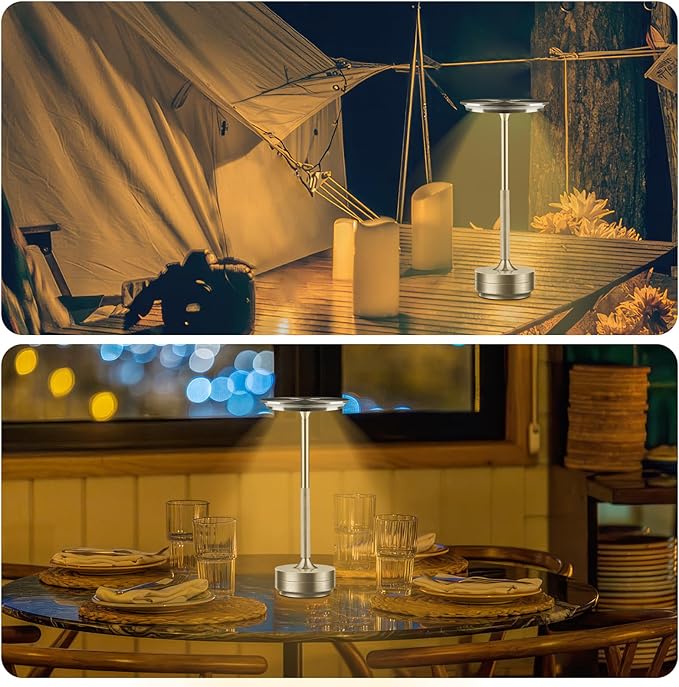 Cordless Rechargeable Table Lamps, Portable Led Ecolume Dining Table Light with Touch Control & 3 Color Dimmable, 5200mAh Battery Powered Vueeze Table Lamp for Outdoor Patio Dinner Restaurant (Silver)