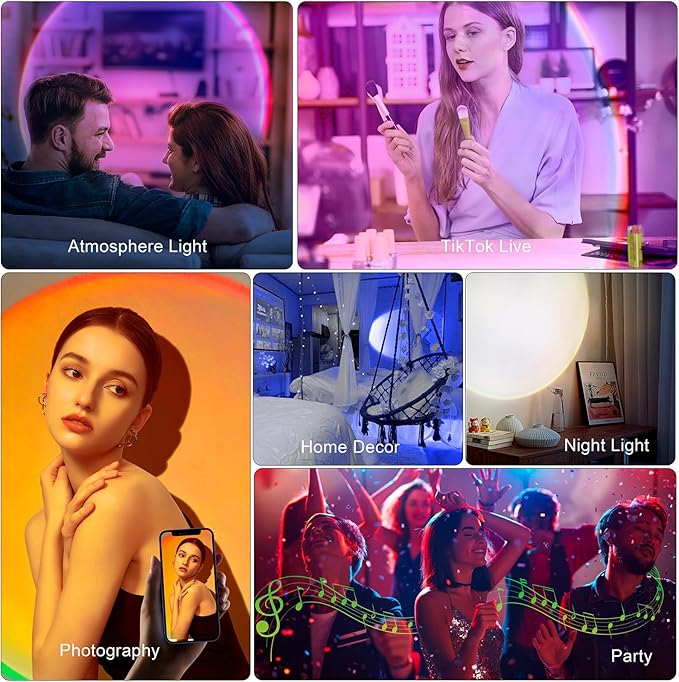 Sunset Lamp Projector Multicolor Changing LED Projection Lamp,Switch Button and APP Control 360 Degree Rotation Sunlight Lamp for Bedroom, Photography, Party, Tiktok Live, Room Decor