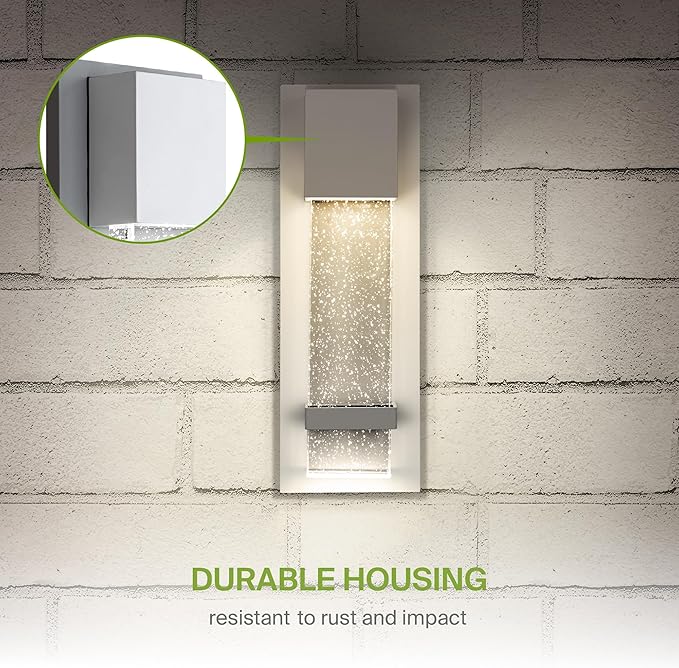 ASD LED 13 Inch Bubble Glass Wall Light Fixture, Exterior Flush Mount Sconce | 3CCT, Waterproof, Dimmable, ETL Listed | 12W 500LM 3000-5000K 120V | Outdoor-Indoor Lighting | White