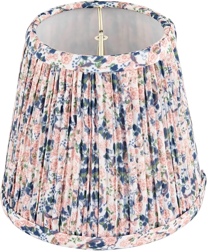 4" Top x 6" Bottom x 5 1/2" High x Print Cottage Core Lamp Shade Replacement Small Mini Pink Blue Empire Round Floral Modern Fabric Shirred Pleated Pattern Clip On Candelabra - Springcrest