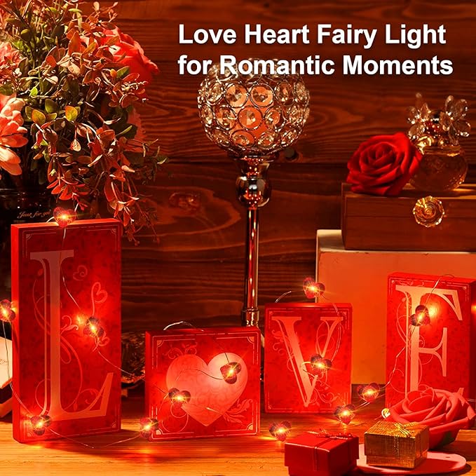 Valentine's Day Red Heart Fairy Lights 7Ft 20 LED Twinkle 3 Modes String Lights Battery Operated Waterproof Firefly Starry for Mason Jar Party Wedding Valentines Mother's Day,4 Pack