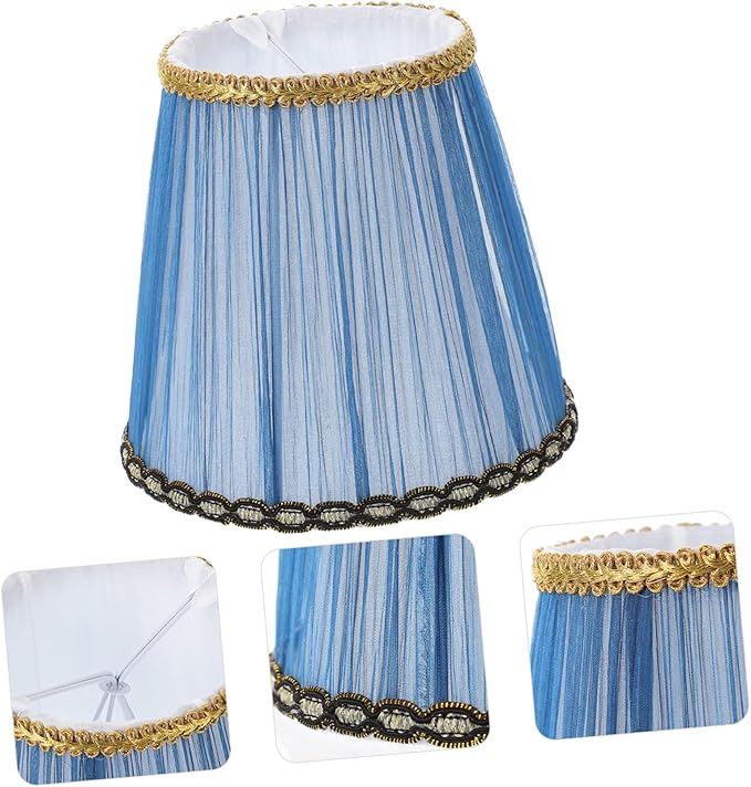 VOSAREA Small Pleated Lamp Shades Set of 2 - Vintage Blue Fabric Lampshades for Table or Wall Lamps - Clip On Design for Easy Installation for Home Decor