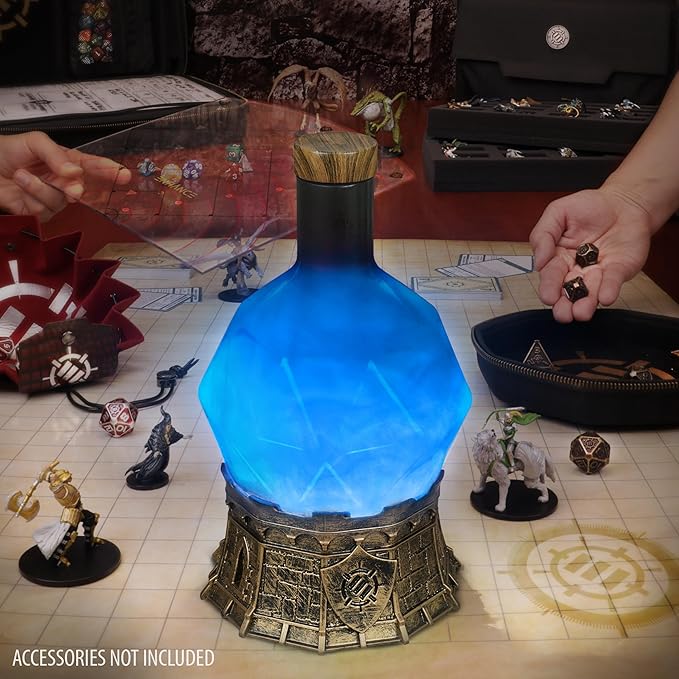 ENHANCE Gaming Sorcerer's Mana Potion Light with Swirling Mystical Brew - Potion Bottle Mood Light Prop for Tabletop Game Immersion, Playroom, Desk Decor - Soft Glowing Whirling Goblet (Blue Elixir)