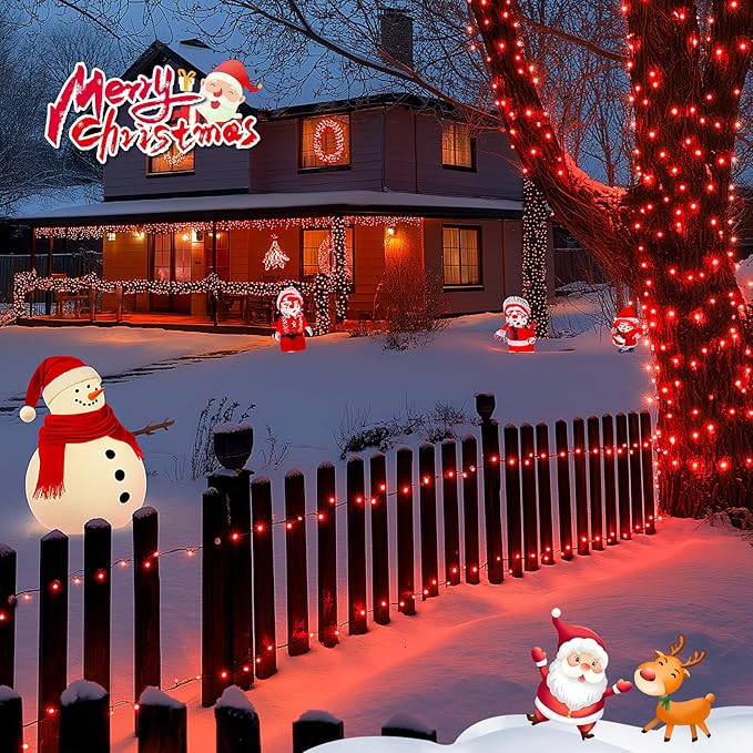 JMEXSUSS 2 Pack Solar String Lights Outdoor Waterproof, Total 400 LED 151FT Solar Christmas Lights Outdoor, 8 Modes Christmas Light for Outside Patio Yard Tree Decorations, Red