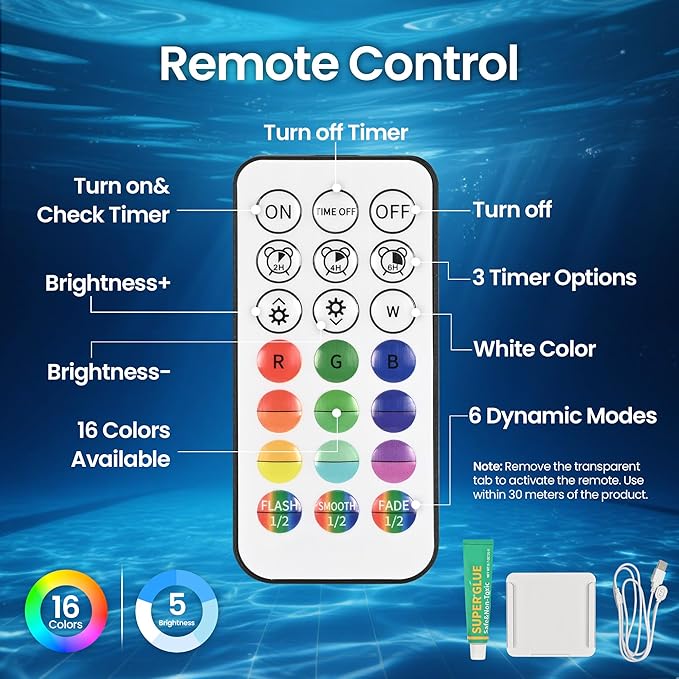 Pool Lights with Remote, IP68 Waterproof Plug 16 Color Rechargeable LED Lights, Pool Light for Above Ground Inground Pools, Fountains, Ponds, Party, Hot Tub 2 Pack