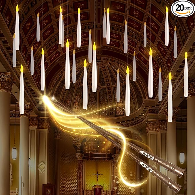 Floating Candles with Wand, 20 Pack 2 Wands Halloween Magic Hanging Candles Flameless Floating Candles Battery Operated for Halloween Decorations Gift Idea