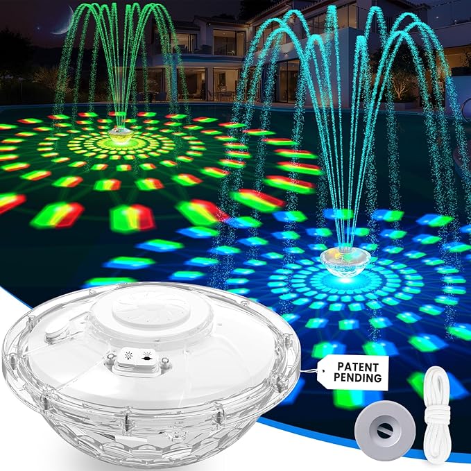 2026 Upgraded Pool Fountain, Rechargeable Pool Water Fountain with Light,Floating LED Pool Fountain,4FT Spray Swimming Pools Fountains Pump for Above Ground & Inground Pools Fountains-White