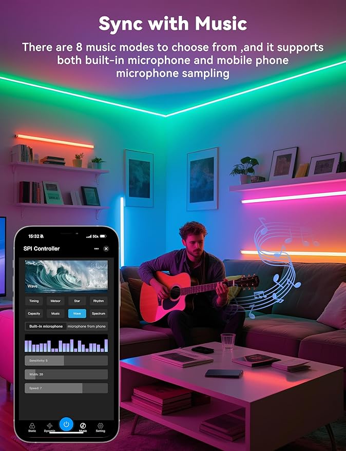 PAUTIX WiFi SPI+DMX SPIW5 Tuya SPI LED Controller Compatible with Alexa/Google Home,for Single Color/CCT/RGB/RGBW/RGBCCT SPI LED Strip Lights,Work with WS2811 SK6813 IC Addressable LED Strip