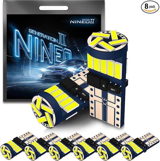 NINEO T10 LED BULBS 8 PCS, 194 921 168 w5w with 15-SMD 4014 Chips 6000K White for Car Interior Backup Tail Dome Map Backup Reverse License Plate Courtesy Side Marker Parking Trunk Glove Box Light Bulb