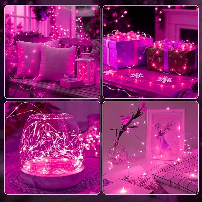 AIKEI 6 Pack LED Fairy Lights with Timer Battery Operated, Mini String Lights with Remote Waterproof 7ft 20 Led Firefly Starry Lighting for Wedding Party Bedroom Garden Christmas Decoration Pink