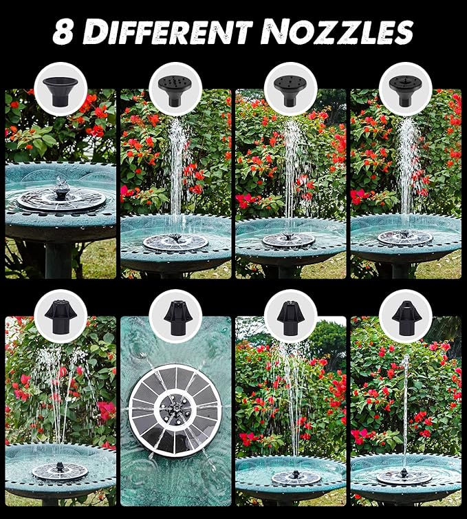 Yzert Solar Fountain Glass Panel with 2200 mah Battery, 3.5W Floating Solar Water Fountain with 4 Fixed Rods, Solar Pump for Bird Bath, Garden, Pond, Pool, Outdoor (White Panel Colorful Lights)