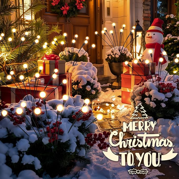 Solar Garden Lights, LED Swaying Solar Lights Outdoor Waterproof, Warm White Firefly Outdoor Decorative Lights, Garden Decor, Yard, Patio, Pathway Decoration Gardening Gifts (6 Pack)