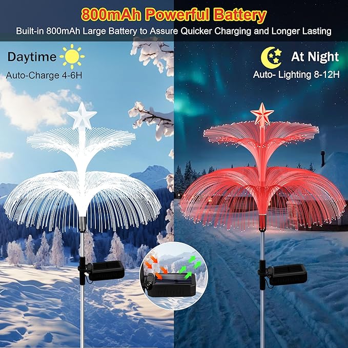 Solar Garden Lights, 4 Pack Solar Star Jellyfish Lights 7 Color Changing Fiber Optic Light Gardening Gifts for Mom Grandma Women, Flower Light for Outdoor Yard Garden Decor