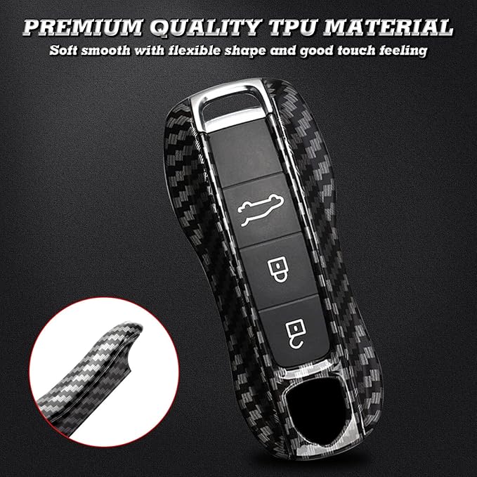 Xotic Tech Carbon Fiber Style Remote Key Covers Case, Compatible with Porsche Cayenne Cayman Panamera 971 Macan Taycan 911 991 918 Carrera 992, 3PCS Smart Key Fob Painted Keyless Entry Protectors