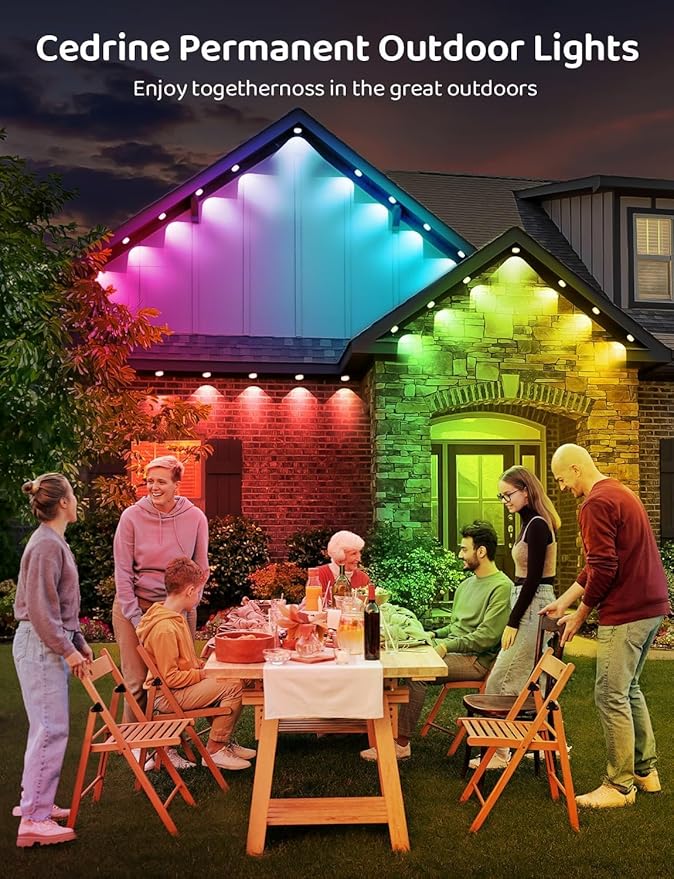 200FT IP68 WiFi DIY Design Permanent Outdoor Light,Arbitrary Trimming Smart RGB+IC Waterproof LED Eaves Lights for Christmas Decorations,Halloween,Compatible with Alexa,Google Assistant