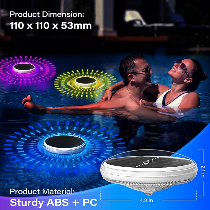 Solar Floating Pool Lights with Remote: 9 Color Modes Timer Function, IPX7 Waterproof Rechargeable LED Lights for Bathtub, Pool Parties Outdoor & Bathroom Decor, 2 Pack