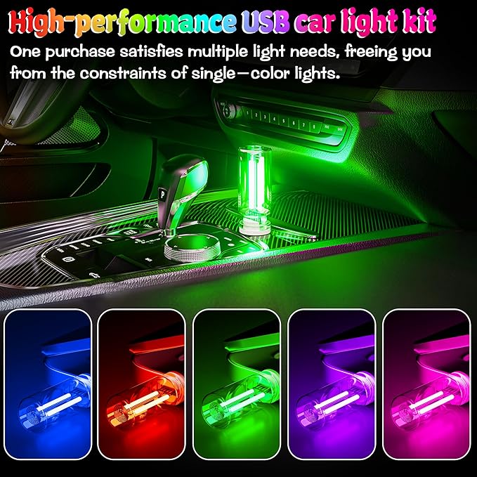 USB Car Night Light,Touch Dimmable Mini LED Lights,Portable Retro Glass Bottle Decorative Lights for Car Interior, Bedroom,Hallway & Party Decor,4-Pack((2Red&2Green)