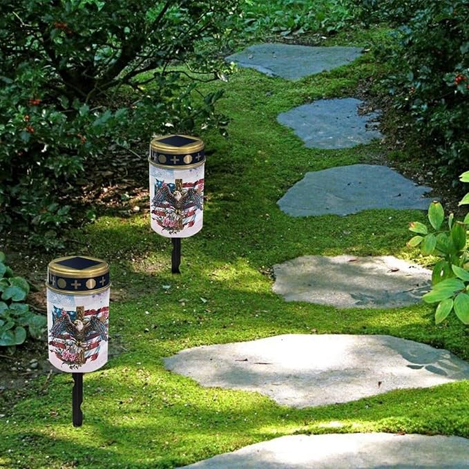American Cross Eagle Solar Lights for Cemetery Flameless Led Electronic Candles 4th of July Solar Lights for Cemetery Grave Solar Pathway Lights Outdoor