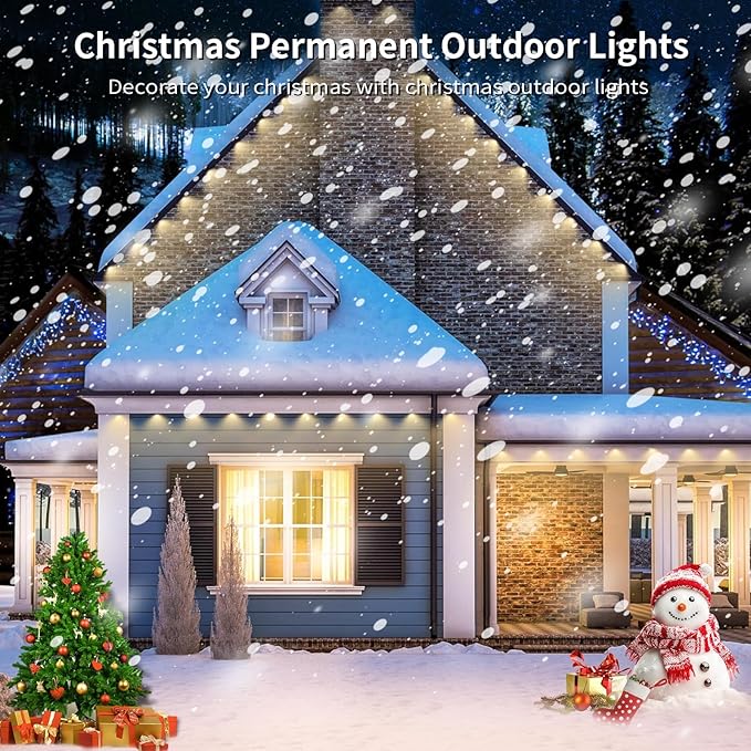 Permanent Outdoor Lights, 100ft with 72 LED Lights, IP67 Waterproof, 75 Scene Modes for Patio, Eave, Outdoor Decor, Compatible with Alexa, Google Assistant, White