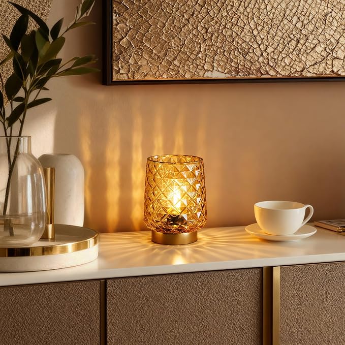 MJ PREMIER Battery Operated Lamp with Timer Small Cordless Lamps Cordless Table Lamp Beside Lamps Modern Touch Night Light for Home Decor, Bedside, Kitchen, Shelf, Hallway, Emergency, Gift Amber