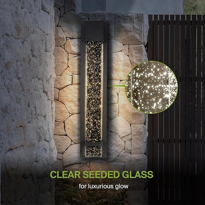 ASD LED 24 Inch Bubble Glass Wall Light Fixture | 20W 600LM 3000K-5000K 100-277V | 3CCT, Waterproof, Dimmable, ETL Listed | Exterior Flush Mount Sconce, Outdoor-Indoor Lighting | Black, 2 Pack