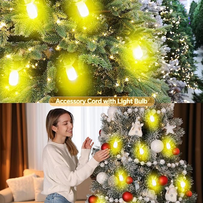 Leelosp 26 FT Accessory Cord with 15 LED T20 Light Bulb, Christmas Village Light with 2 Fuse Blow Mold Cord ON/Off Switch for Christmas Trees Craft Holiday Halloween