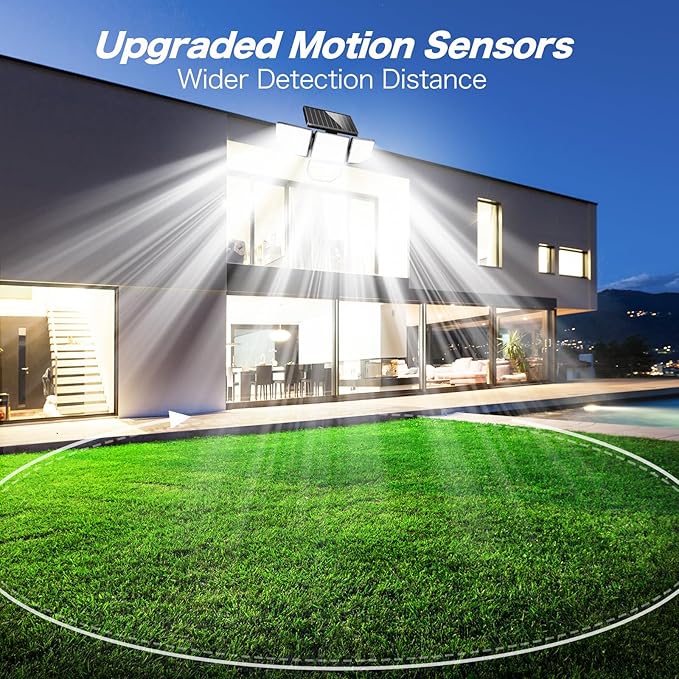 3000LM Outdoor Solar Light - Upgrade 4 Heads 188 LED Solar Motion Sensor Outdoor Lights, IP65 Waterproof Powered Light for Home Darkroom Backyard, 2 Pack
