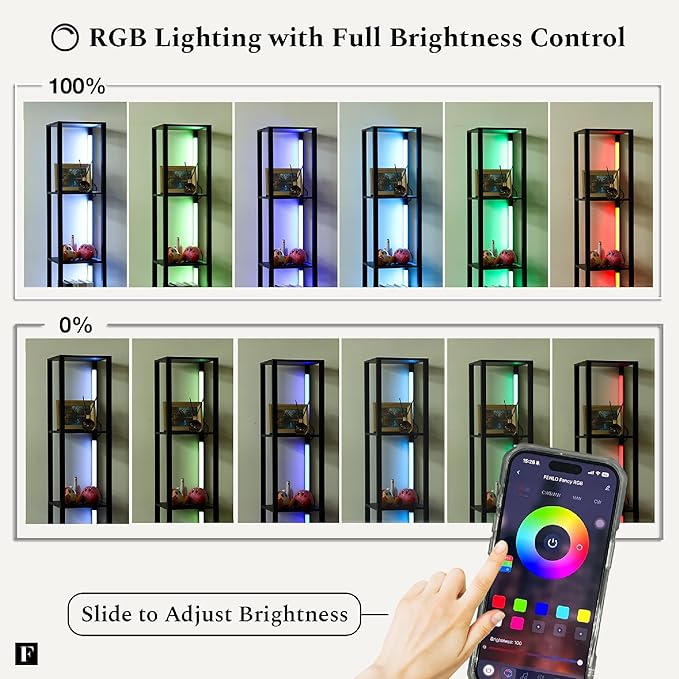 FENLO RGB Floor Lamp with Shelves Fancy Pro, Dimmable Display Shelf Lamp with Color Temperature Control, App & Remote, Bright Long-Lasting Integrated LED