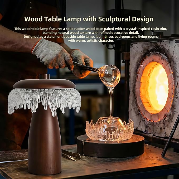 Wood LED Table Lamp,3 Color Temperature Table Lamps,12W Modern Table Lamp Plug-in Bedside Lamp for Bedroom,Nightstand,Living Room