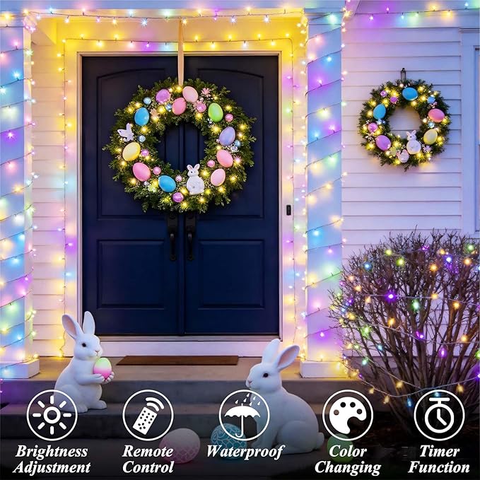 LitHome 33Ft 100 LED Color Changing Christmas String Lights, 35 Colors 9 Modes RGB Easter Lights Outdoor with Remote, Dimmable Pastel String Light Plug in Clear Wire for Tree Spring Easter Decoration