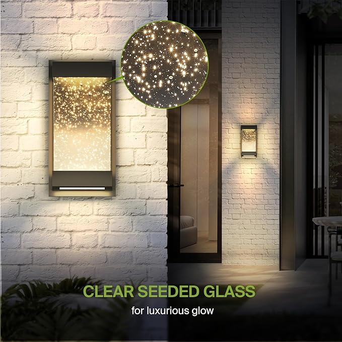 ASD LED 12" Bubble Glass Wall Light Fixture, Outdoor & Indoor Seeded Sconce | 3CCT, Waterproof, Dimmable, Up-Down Glow, ETL Listed | 22W 500LM 3000-5000K 120V | Exterior Porch Lighting | Black