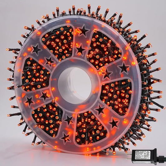 QITONG 165ft 500 LED Orange Christmas Lights, Thanksgiving String Lights Outdoor Waterproof with 8 Modes, Green Wire String Light Plug in Indoor with Timer Memory