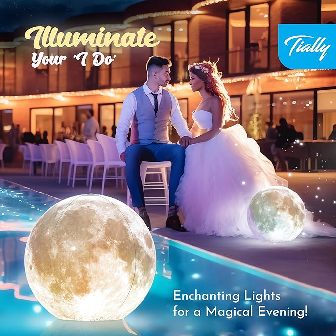 TIALLY Full Moon Floating Pool Lights Solar Powered - 14", That Float, Inflatable Waterproof Led Light Balls, Swimming Pool Accessories for Inground Pools, Party Decor for Outdoor (4 Pack)
