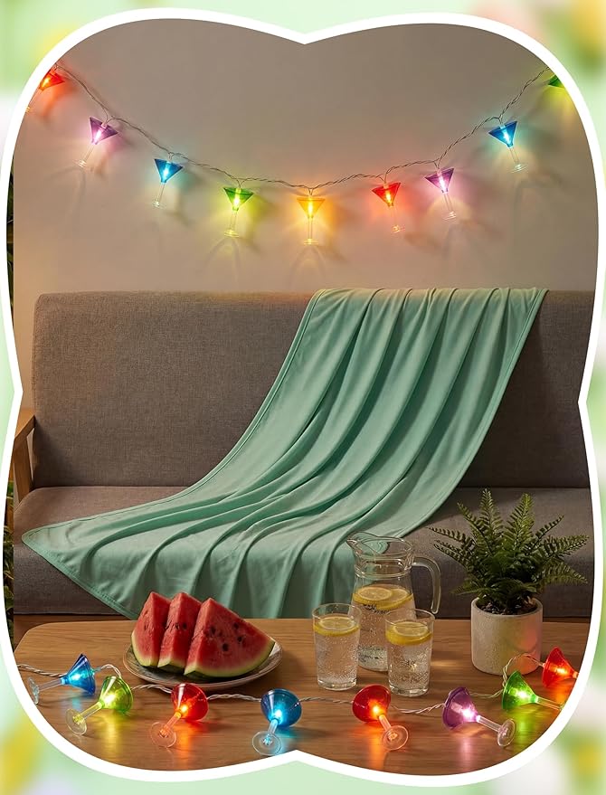Margarita Party Decorations Lights, 8.5Ft Summer Beach Themed String Lights with 10 Multicolor Cocktail Glass LED Lights, Plug in Summer Decor for Indoor Outdoor Camp Holiday Party Decks Bedroom