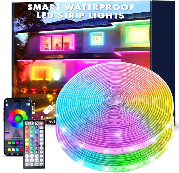100FT Outdoor RGB LED Strip Lights, IP68 Music Sync Led Lights with App Control and Remote,Color Changing Waterproof Led Rope Lights for Outdoor, Balcony, Roof, Garden, Stairs
