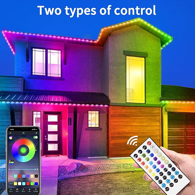 150ft Permanent Outdoor Light,RGB Eaves Lights,DIY Scene Modes IP68 Waterproof Outdoor Under Eave Lighting,led Lights for Decor,Garden Decor,House,Party