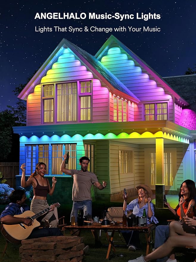ANGELHALO Permanent Outdoor Lights Pro, 155ft with 108 LED Lights for Daily and Accent Lighting, Multiple Scene Modes Eaves Lights with Warm and Cool White Light, IP65 Waterproof, Works with Alexa