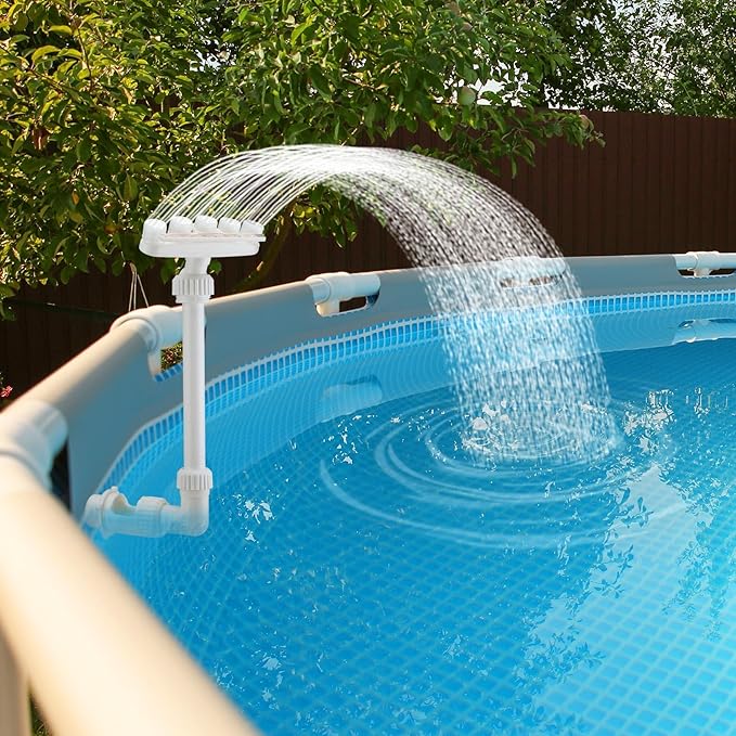 2026 Solar Pool Fountain for Above and Inground LED 360° Adjustable Fountain for Swimming Pool Sprayer Waterfall Sprinkler with 7 Color LED Light Fun Waterfall Sprayer for Above Inground