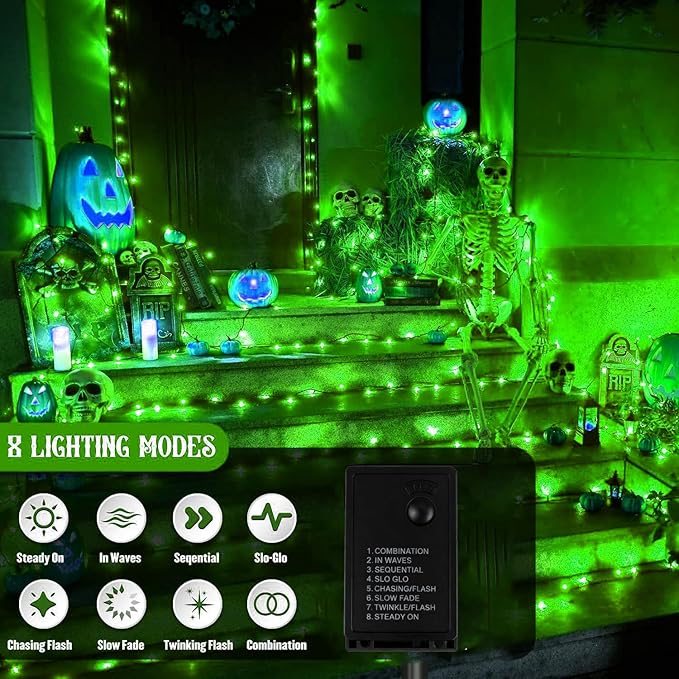 Green St. Patrick's Day Fairy Lights Decorations, 33ft Super Bright 100 LED Connectable String with 8 Modes for Indoor Outdoor Patio, Yard, Balcony, Christmas & Party Décor (Black Wire – Green)