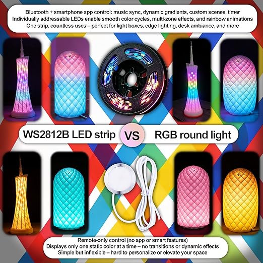 App Control Led Lamp Kit 001 for Bambu Lab 3D Printer Light,Iridescent RGB LED Strip Light Bundle-ZH037 1M/3.28FT 3D Printer Accessories 60 LEDs Models Lamp DIY (1)